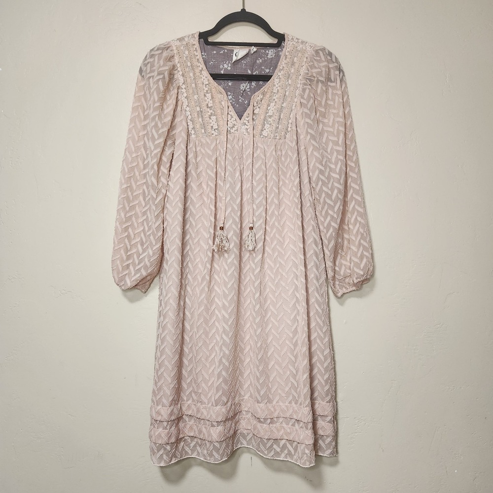 Anthropologie‎ One September Boho Pink Long Sleeve Dress Size Small